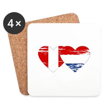 Pérou Hollande drapeau coeur utilisé - Dessous de verre (lot de 4) - blanc - Devant