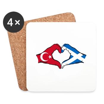 Türkei Schottland Flagge Hände Herzform - Untersetzer (4er-Set) - Weiß - Vorne