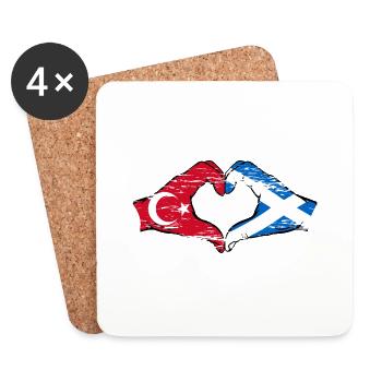 Turquie Ecosse drapeau mains forme de coeur utilisé - Dessous de verre (lot de 4) - blanc - Devant