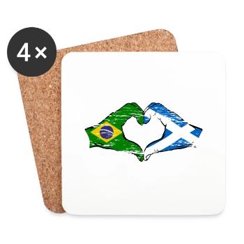 Brazil Scotland flag hands heart shape used - Coasters (set of 4) - white - Front