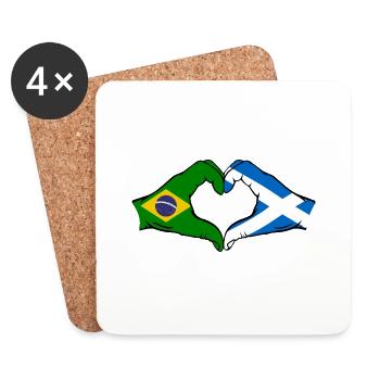Brésil Ecosse drapeau mains forme de coeur - Dessous de verre (lot de 4) - blanc - Devant