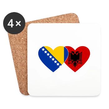 Bosnia Albania Flag Heart - Coasters (set of 4) - white - Front