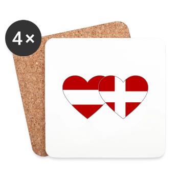 Autriche Danemark Drapeau Coeur - Dessous de verre (lot de 4) - blanc - Devant