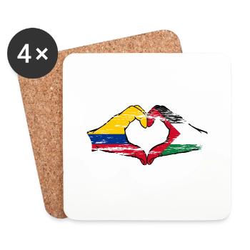 Colombie Palestine drapeau mains forme de coeur utilisé - Dessous de verre (lot de 4) - blanc - Devant