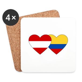 Autriche Colombie Drapeau Coeur - Dessous de verre (lot de 4) - blanc - Devant