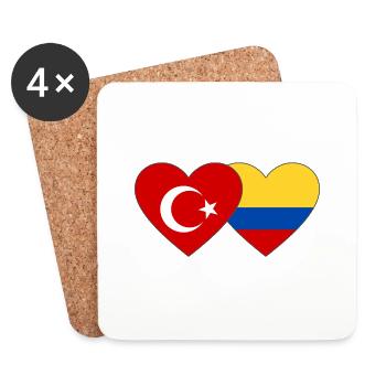 Turquie Colombie Drapeau Coeur - Dessous de verre (lot de 4) - blanc - Devant