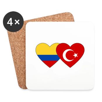 Colombia Turkey Flag Heart - Coasters (set of 4) - white - Front