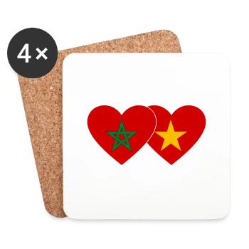 Maroc Vietnam Drapeau Coeur - Dessous de verre (lot de 4) - blanc - Devant