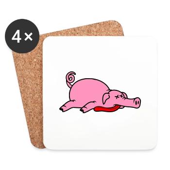 Grillon de porc mort inconscient mangeant de la viande - Dessous de verre (lot de 4) - blanc - Devant