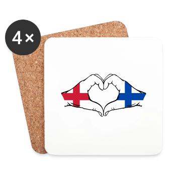 Angleterre Finlande Drapeau Mains Coeur Forme - Dessous de verre (lot de 4) - blanc - Devant
