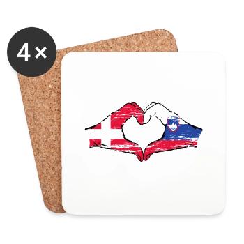 Danemark Slovénie drapeau mains forme coeur utilisé - Dessous de verre (lot de 4) - blanc - Devant