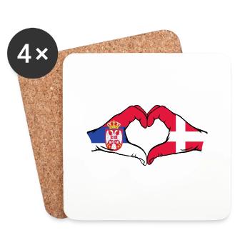 Serbie Danemark Drapeau Mains Coeur Forme - Dessous de verre (lot de 4) - blanc - Devant