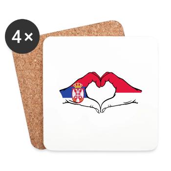Serbie Indonésie Drapeau Mains Coeur - Dessous de verre (lot de 4) - blanc - Devant