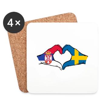 Serbie Suède Drapeau Mains Coeur Forme - Dessous de verre (lot de 4) - blanc - Devant