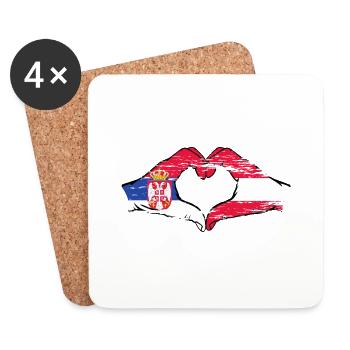 Serbie Autriche Drapeau Mains Coeur Utilisé - Dessous de verre (lot de 4) - blanc - Devant