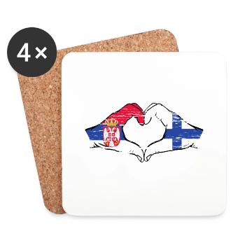 Serbien Finnland Flagge Hände Herzform used - Untersetzer (4er-Set) - Weiß - Vorne