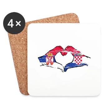 Serbie Croatie Drapeau Mains Coeur Forme Utilisé - Dessous de verre (lot de 4) - blanc - Devant