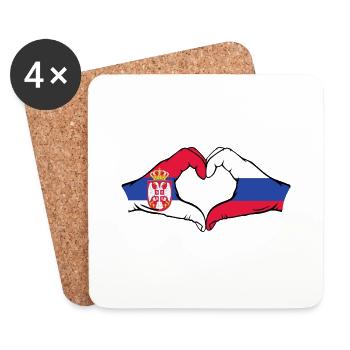 Serbie Russie Drapeau Mains Coeur Forme - Dessous de verre (lot de 4) - blanc - Devant