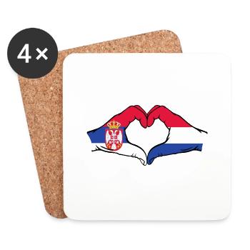 Serbie Hollande Drapeau Mains Coeur - Dessous de verre (lot de 4) - blanc - Devant