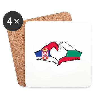 Serbie Bulgarie Drapeau Mains Coeur Forme - Dessous de verre (lot de 4) - blanc - Devant