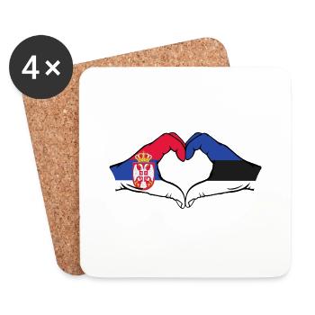 Serbie Estonie Drapeau Mains Coeur Forme - Dessous de verre (lot de 4) - blanc - Devant