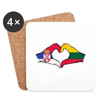 Serbie Lituanie Drapeau Mains Coeur Forme - Dessous de verre (lot de 4) - blanc - Devant
