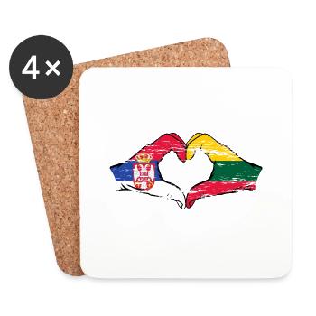 Serbien Litauen Flagge Hände Herzform used - Untersetzer (4er-Set) - Weiß - Vorne