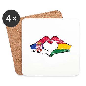 Serbie Bolivie drapeau mains forme coeur utilisé - Dessous de verre (lot de 4) - blanc - Devant