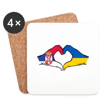 Serbia Ukraine Flag Hands Heart Shape - Coasters (set of 4) - white - Front