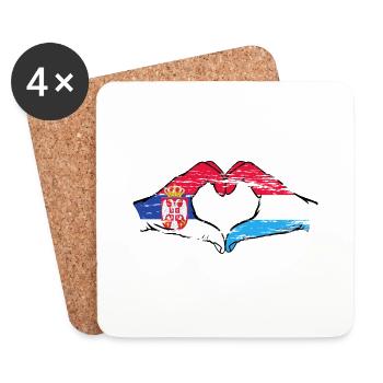 Serbia Luxembourg flag hands heart shape used - Coasters (set of 4) - white - Front