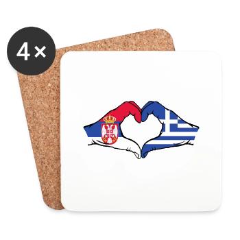 Serbie Grèce Drapeau Mains Coeur Forme - Dessous de verre (lot de 4) - blanc - Devant