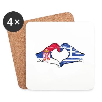 Serbie Grèce drapeau mains forme coeur utilisé - Dessous de verre (lot de 4) - blanc - Devant