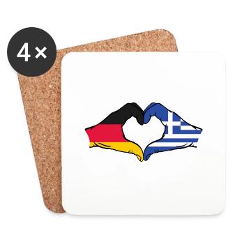 Germany Greece Flag Hands Heart Shape - Coasters (set of 4) - white - Front