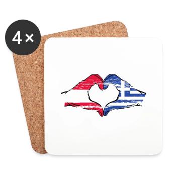 Austria Greece Flag Hands Heart Shape - Coasters (set of 4) - white - Front