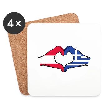 Austria Greece Flag Hands Heart Shape Used - Coasters (set of 4) - white - Front