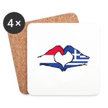 Hollande Grèce Drapeau Mains Coeur - Dessous de verre (lot de 4) - blanc - Devant