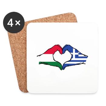 Ungarn Griechenland Flagge Hände Herzform - Untersetzer (4er-Set) - Weiß - Vorne