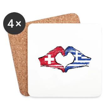 Suisse Grèce Drapeau Mains Coeur Forme Utilisé - Dessous de verre (lot de 4) - blanc - Devant