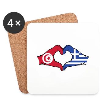 Tunisie Grèce Drapeau Mains Coeur Forme - Dessous de verre (lot de 4) - blanc - Devant