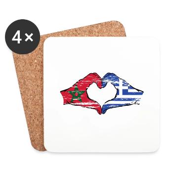 Drapeau du Maroc Grèce Mains Coeur Forme Utilisé - Dessous de verre (lot de 4) - blanc - Devant