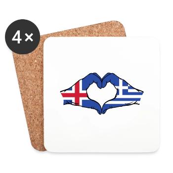Island Griechenland Flagge Hände Herzform - Untersetzer (4er-Set) - Weiß - Vorne