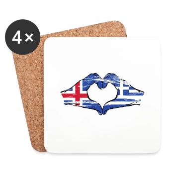 Islande Grèce Drapeau Mains Coeur Forme Utilisé - Dessous de verre (lot de 4) - blanc - Devant