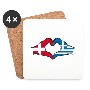 Danemark Grèce Drapeau Mains Coeur Forme - Dessous de verre (lot de 4) - blanc - Devant