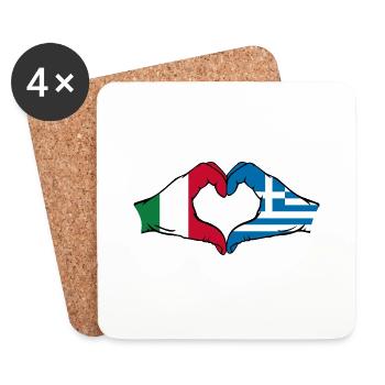 Italy Greece Flag Hands Heart Shape - Coasters (set of 4) - white - Front