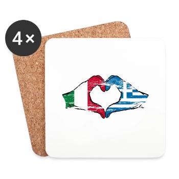 Italy Greece Flag Hands Heart Shape Used - Coasters (set of 4) - white - Front