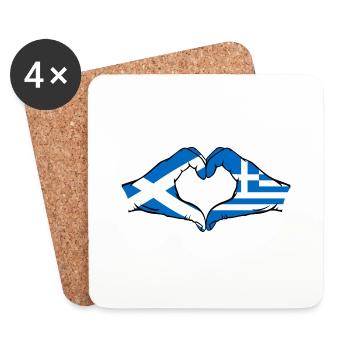 Ecosse Grèce Drapeau Mains Coeur - Dessous de verre (lot de 4) - blanc - Devant