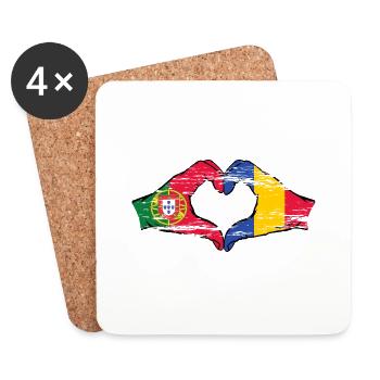 Portugal Roumanie Drapeau Mains Coeur Forme Utilisé - Dessous de verre (lot de 4) - blanc - Devant