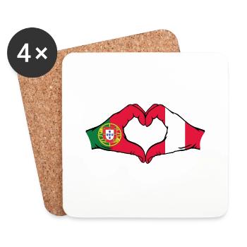 Portugal Peru Flag Hands Heart Shape - Coasters (set of 4) - white - Front