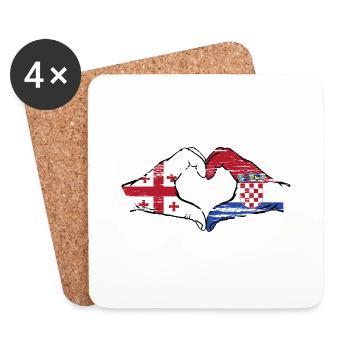 Georgien Kroatien Flagge Hände Herzform used - Untersetzer (4er-Set) - Weiß - Vorne