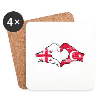 Georgia Turkey Flag Hands Heart Shape Used - Coasters (set of 4) - white - Front
